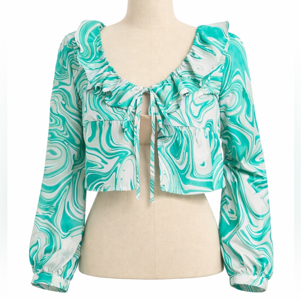 NWT Bolongaro Trevor Marble Swirl Tie-Front Crop Top